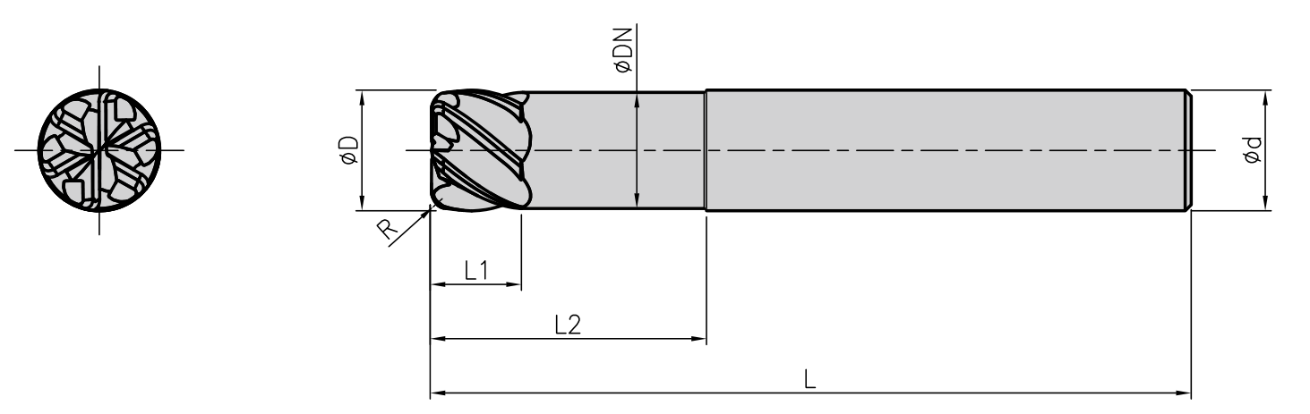6F: Stirn- und Seitenansicht mit Maßkennungen.