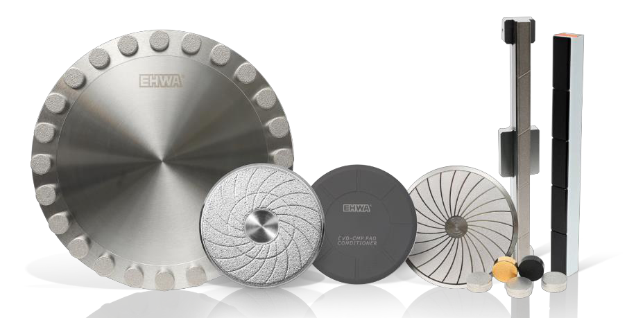 CMP conditioners: discs, pellets and bar tools.