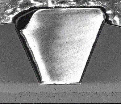 Cross-section of diamond and electroplated nickel metal bond.