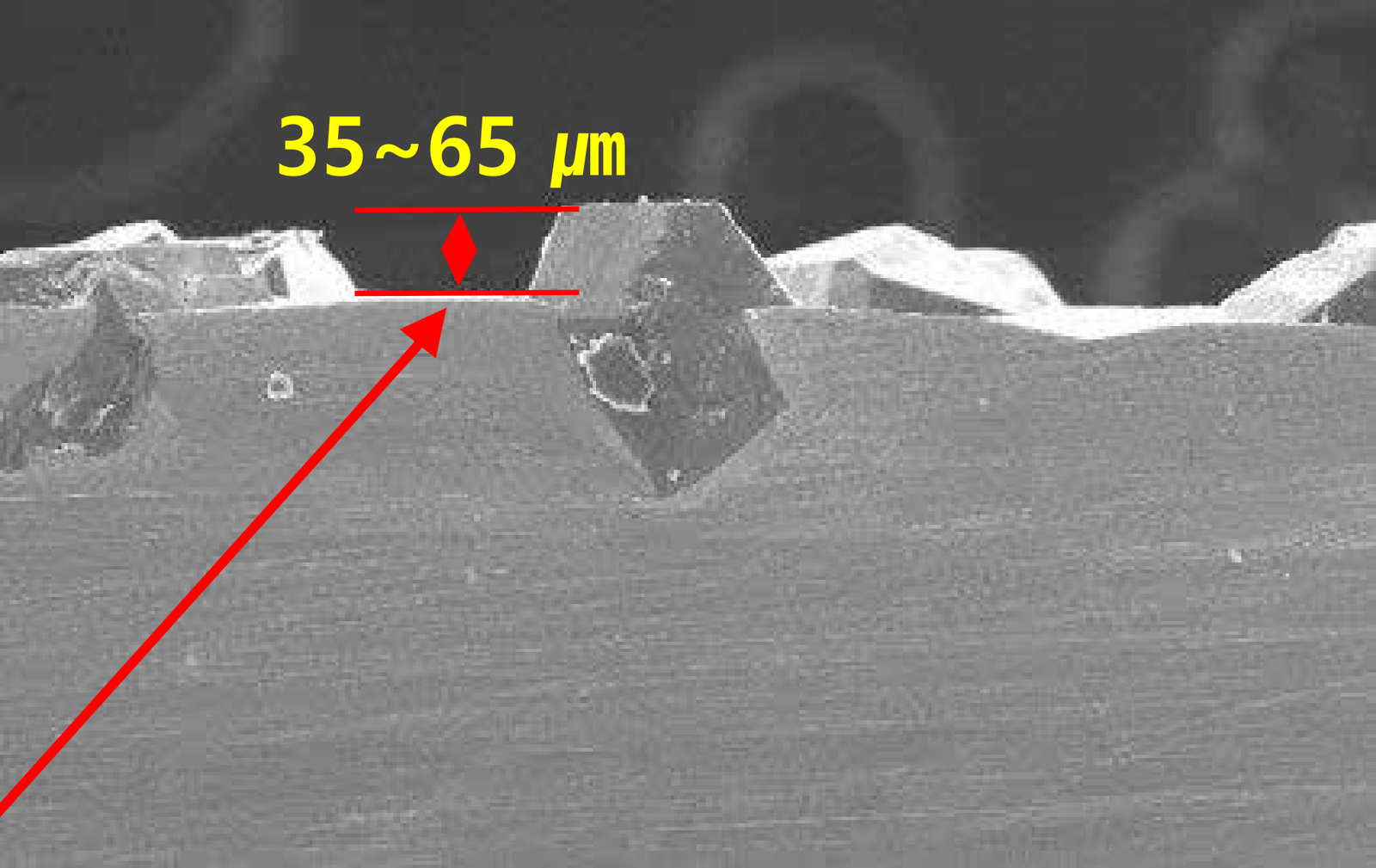Electroplated: illustrated diamond protrusion 35–65 µm.