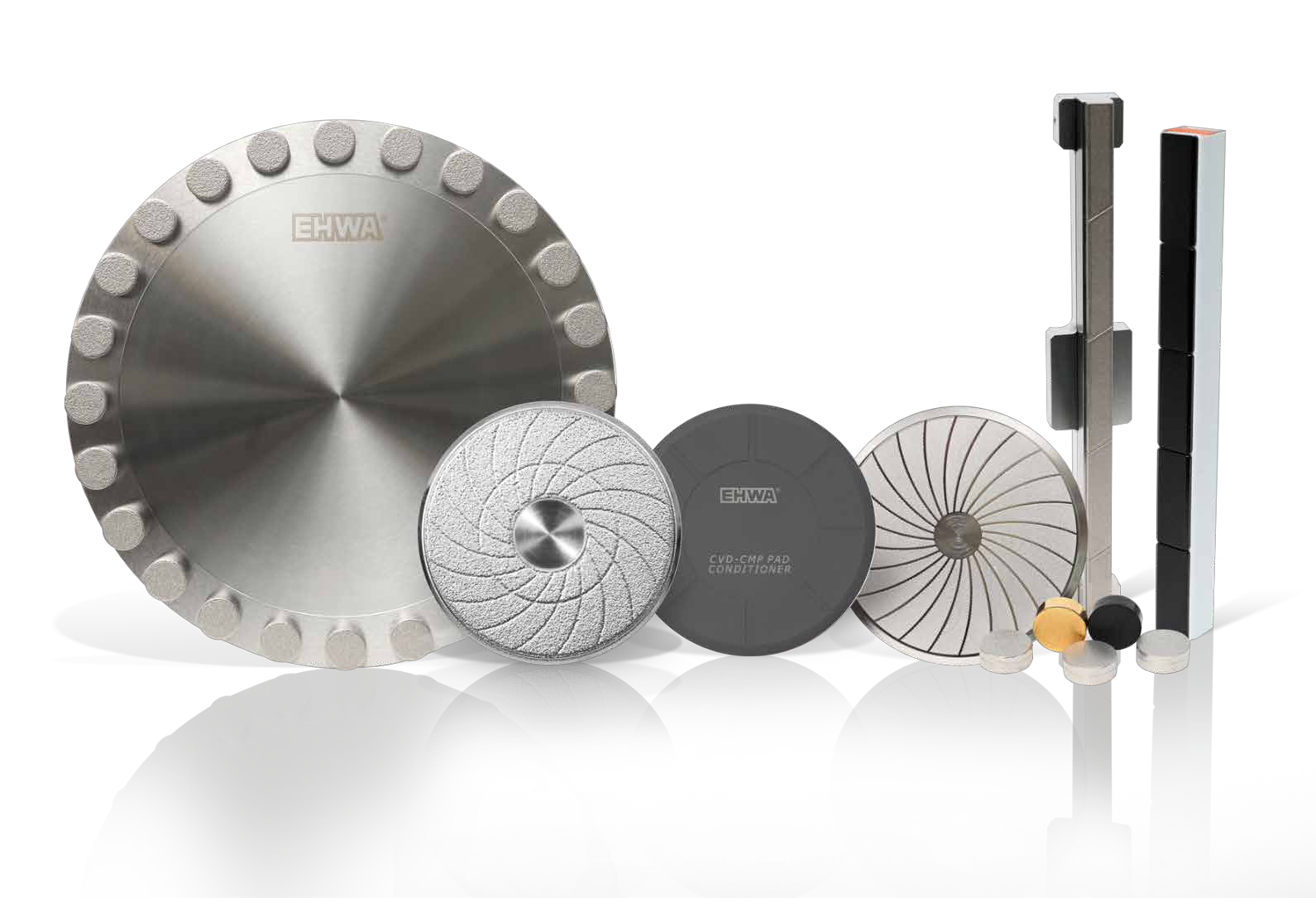 CMP conditioners: discs, pellets and bar tools.