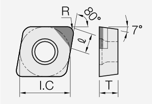 CCGW (PCD / CVD): Schneidplattenmaßzeichnung mit den zugehörigen Geometriezeichen.