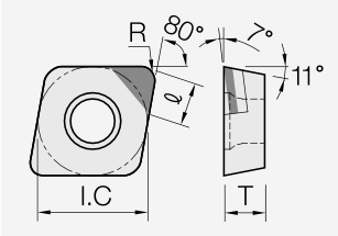 CPGT (PCD / CVD): Schneidplattenmaßzeichnung mit den zugehörigen Geometriezeichen.