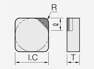 SNGN (PCD / CVD): Schneidplattenmaßzeichnung mit den zugehörigen Geometriezeichen.