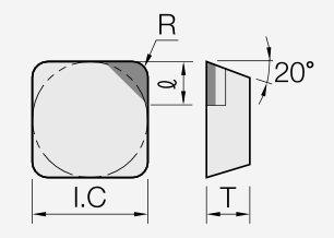 SEGN (PCD / CVD): Schneidplattenmaßzeichnung mit den zugehörigen Geometriezeichen.