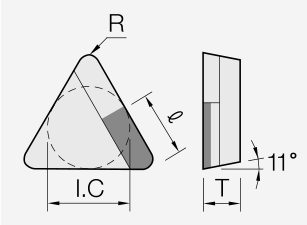 TPGN (R) (PCD / CVD): Schneidplattenmaßzeichnung mit den zugehörigen Geometriezeichen.