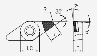 VBGT (PCD / CVD): Schneidplattenmaßzeichnung mit den zugehörigen Geometriezeichen.