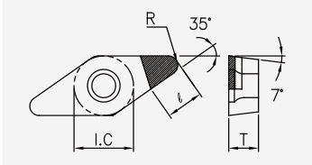 VCGW (PCD / CVD): Schneidplattenmaßzeichnung mit den zugehörigen Geometriezeichen.
