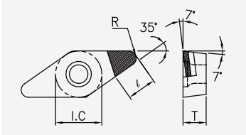 VCGT (PCD / CVD): Schneidplattenmaßzeichnung mit den zugehörigen Geometriezeichen.