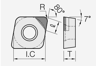 CCGW (PCBN): Schneidplattenmaßzeichnung mit den zugehörigen Geometriezeichen.