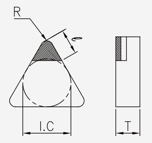 TNGN (PCBN): Schneidplattenmaßzeichnung mit den zugehörigen Geometriezeichen.