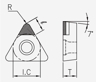 TCGW (PCBN): Schneidplattenmaßzeichnung mit den zugehörigen Geometriezeichen.