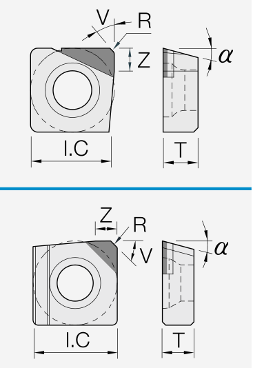 Schneidplatte: isoliertes Maßbild mit unveränderten Geometriezeichen.