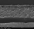 Electroformed microblade, left microstructure image, SEM ×200.