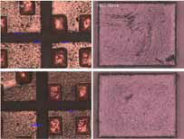 Four original images of the ceramic-package example: chipping 10–20 µm, maximum 27 µm.