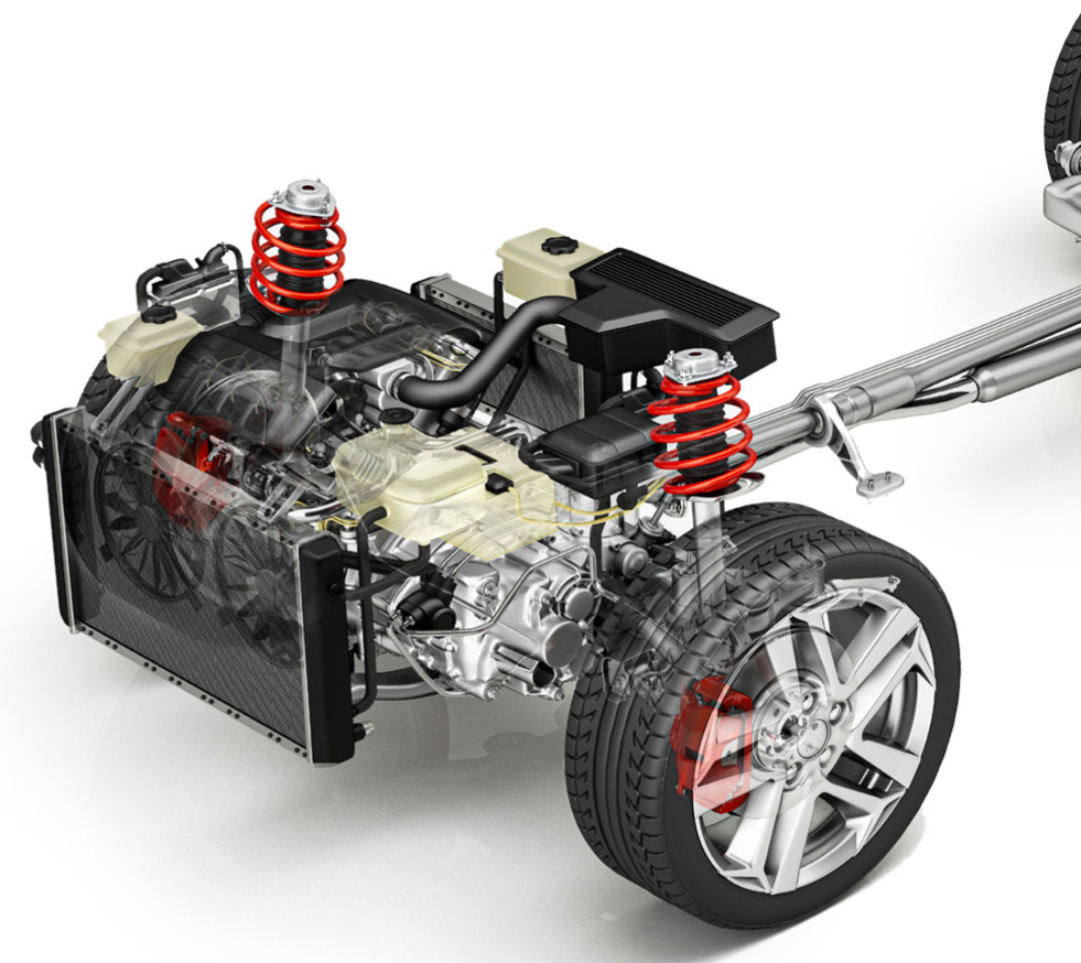 Antriebsstrang mit Verbrennungsmotor: vorderer Ausschnitt.