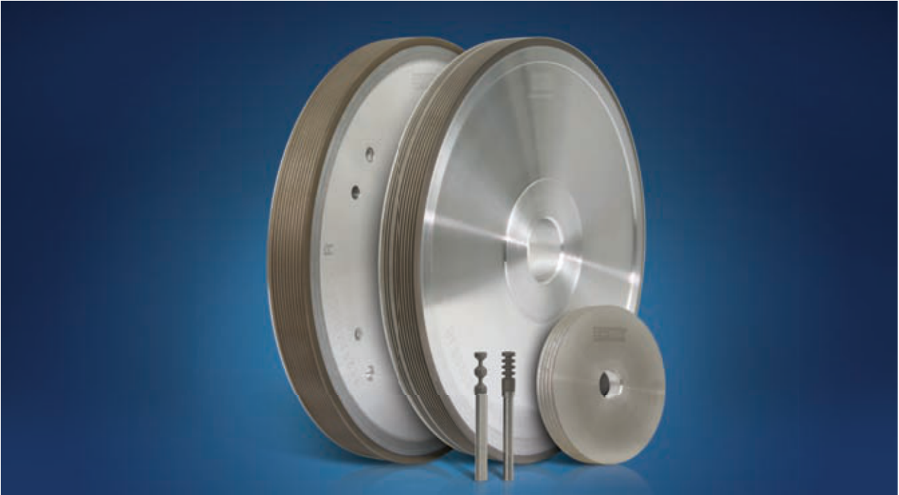 Profile wheels and shank tools for wafer edge grinding.