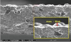 Conventional blade side: SEM image with local detail maximum 20 µm.