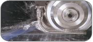 Dicing blade cutting a wafer.