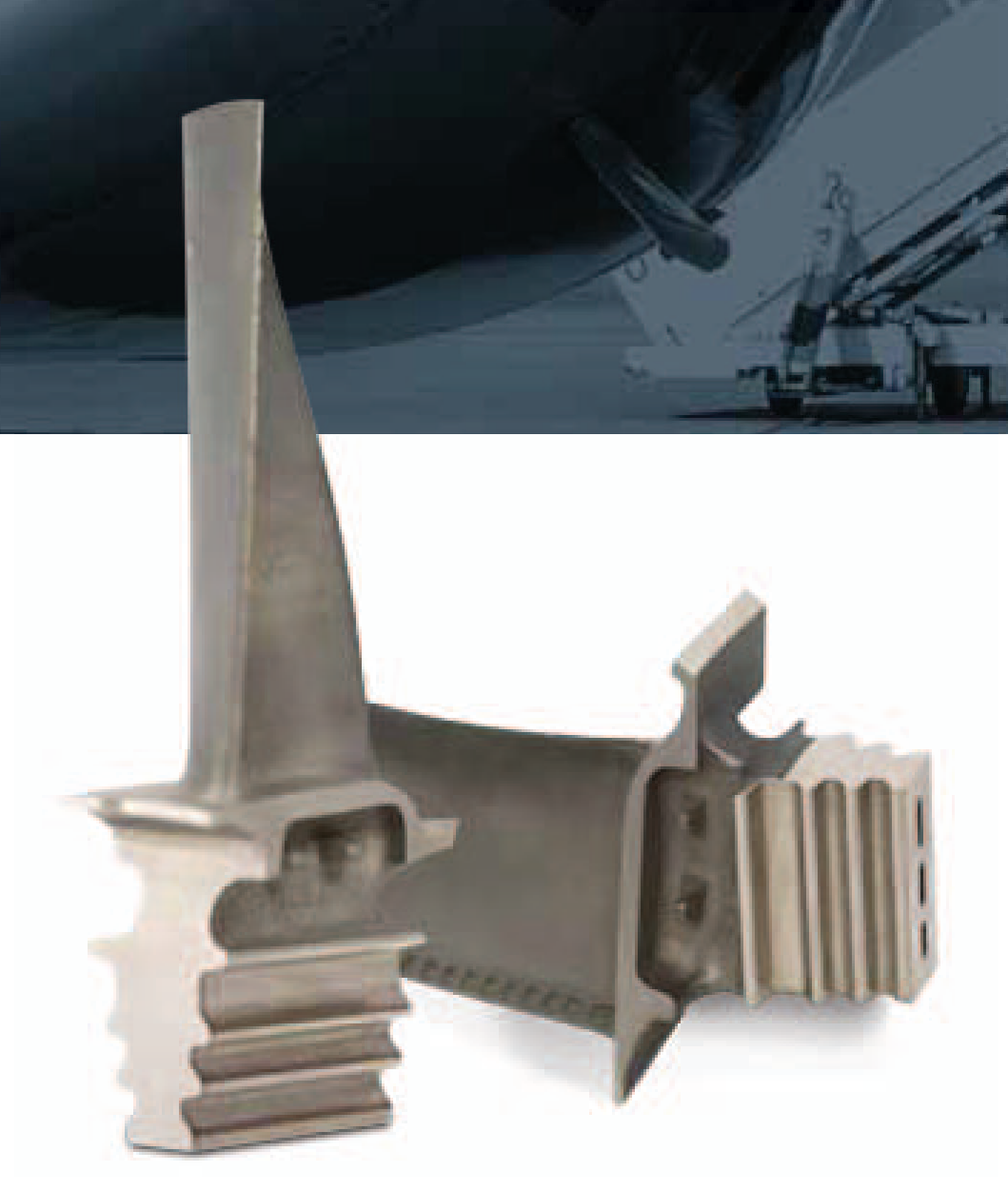 Turbine blades with different profile and attachment areas.