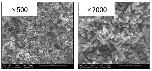 Gefüge der Ausführung #3000-VSPS10 mit den beiden SEM-Aufnahmen ×500 und ×2000; beide Originalmaßstäbe erhalten.