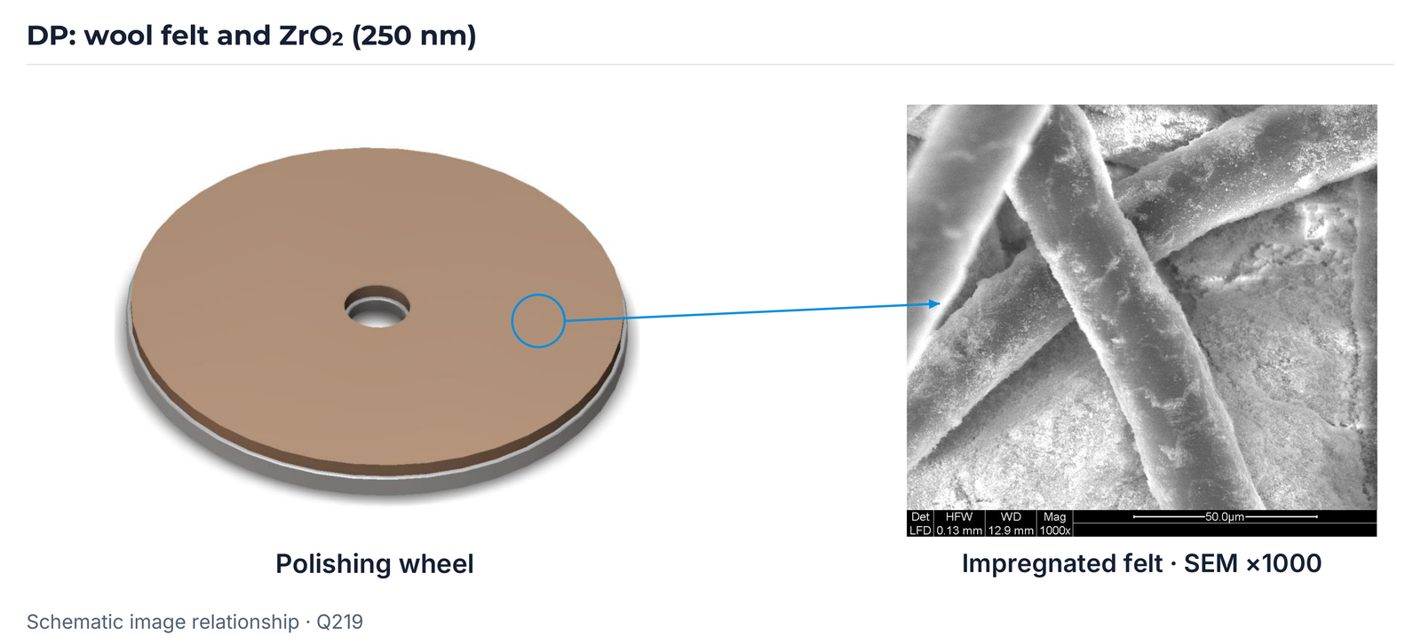 DP wheel and SEM structure of impregnated felt from Q219, page 1.